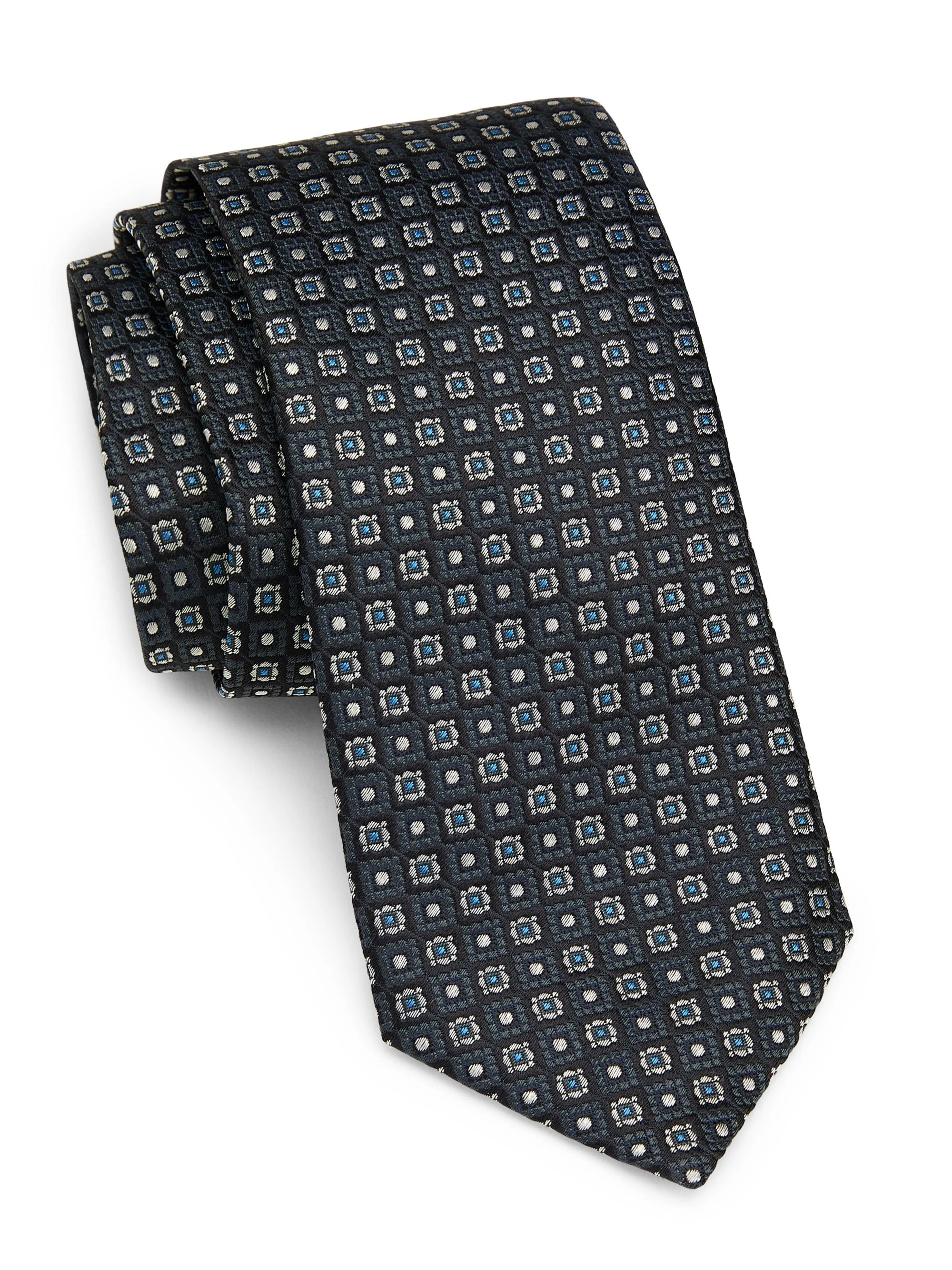 Men's Silk Medallion Tie - Dark Grey - 1