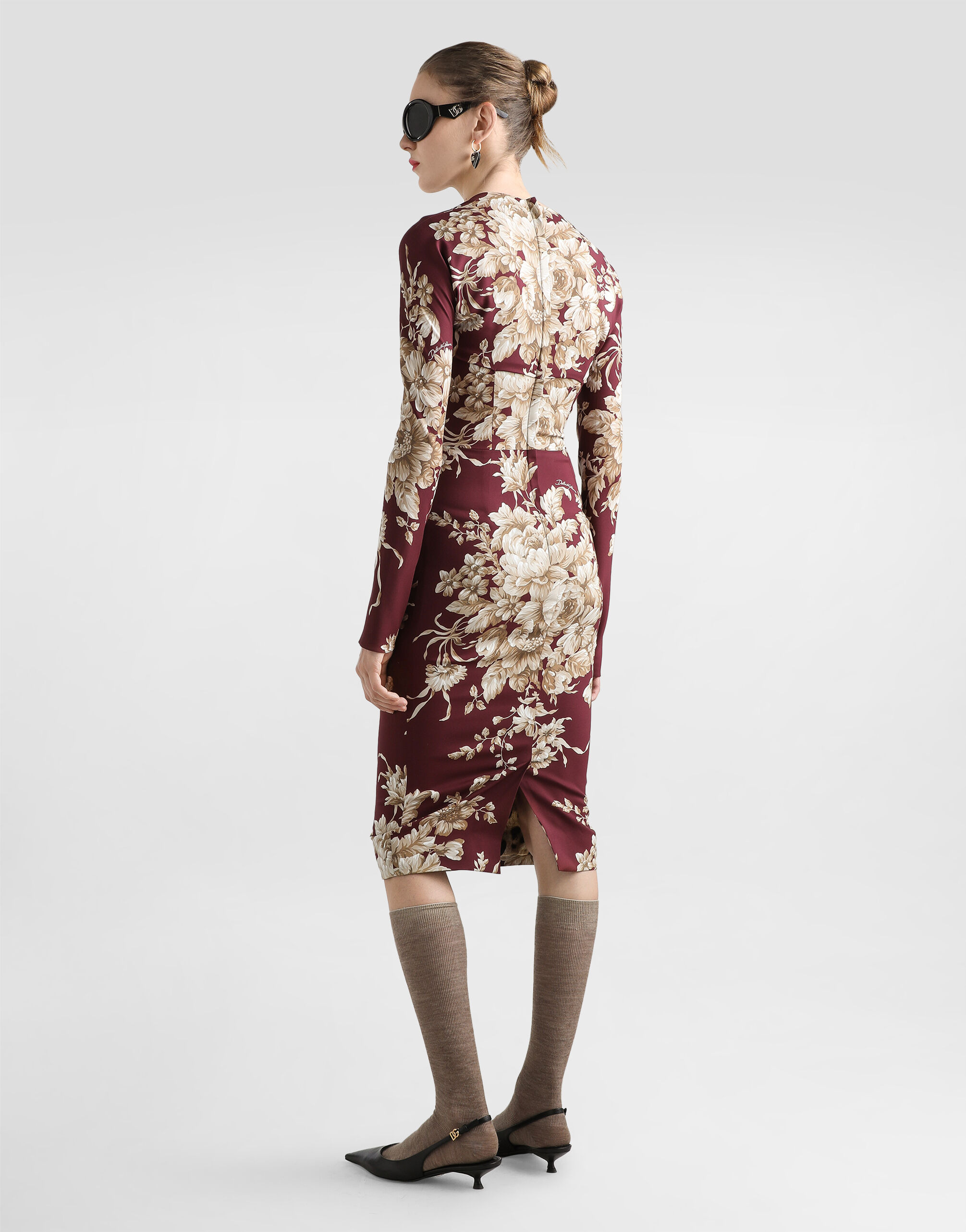 Rose-print charmeuse dress - 3