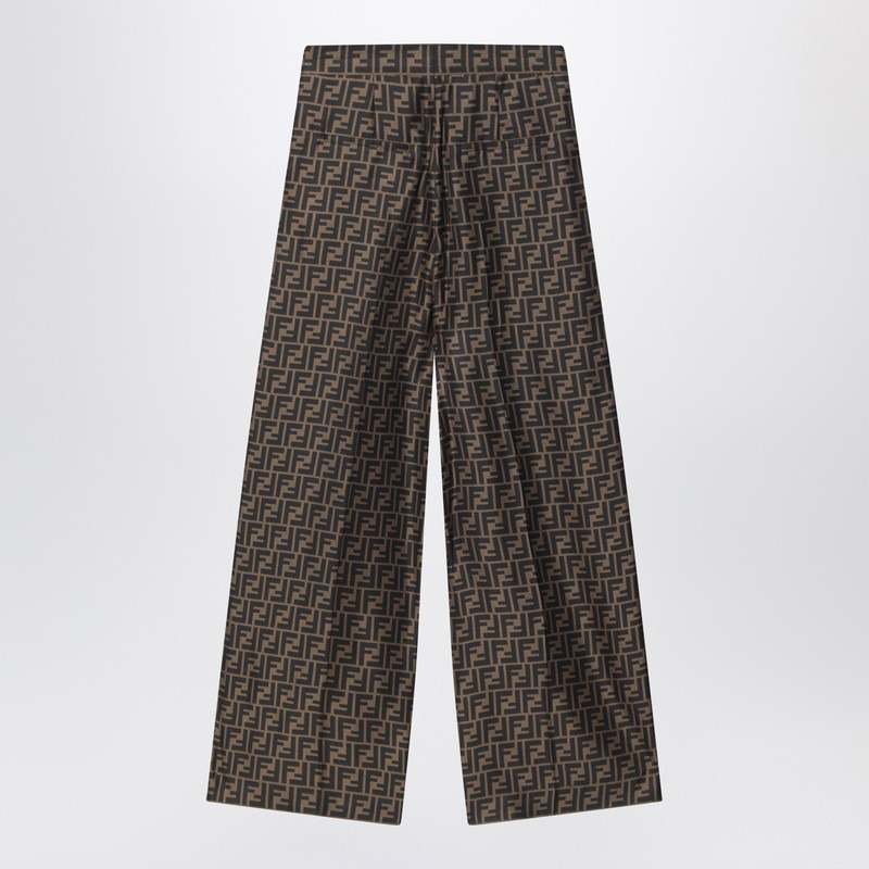 Fendi Brown Ff Silk Twill Trousers Women - 2