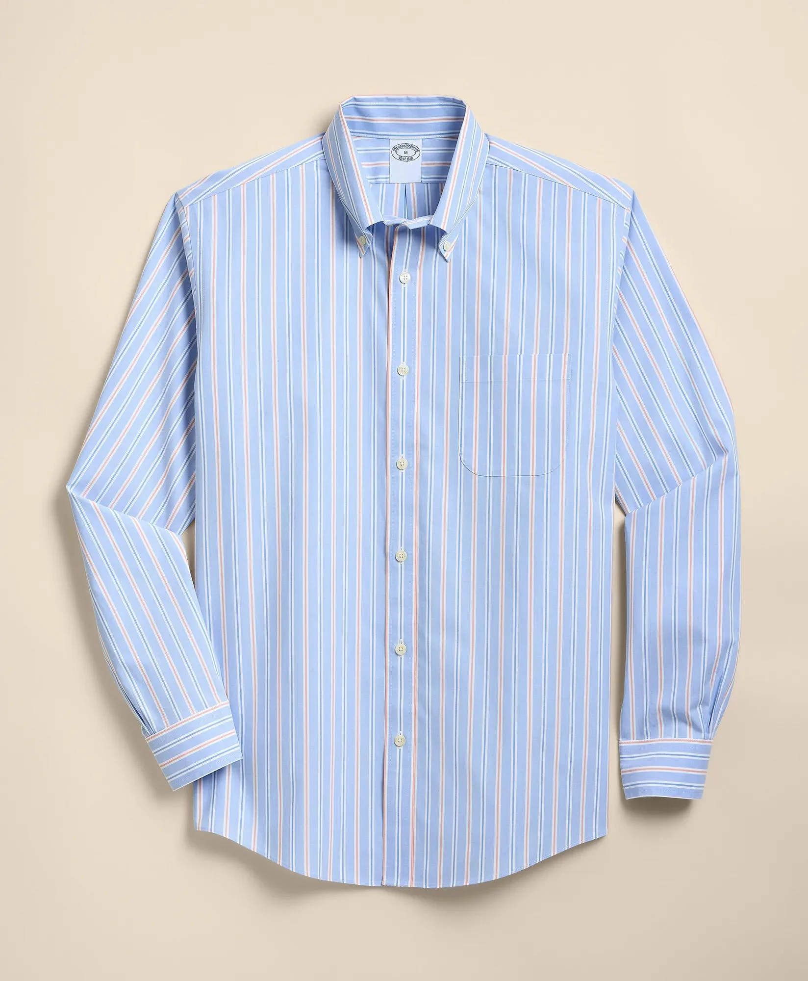 Stretch Cotton Non-Iron Broadcloth Polo Button-Down Collar, Stripe Sport Shirt - 1