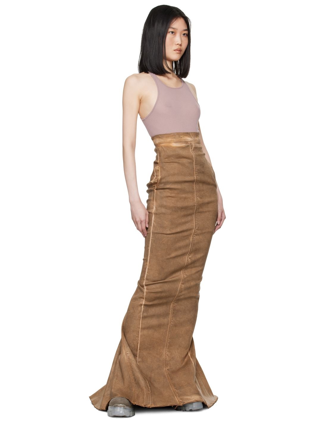 Brown Lido Dirt Pillar Long Denim Maxi Skirt - 4