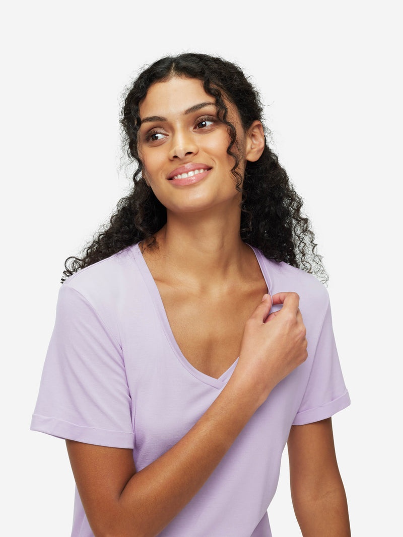 Women's V-Neck Sleep T-Shirt Lara Micro Modal Stretch Lilac - 5