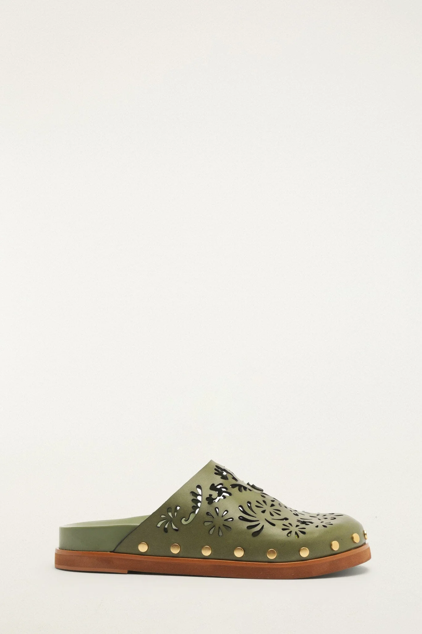Green Lace Leather Anatomic Slide Mule - 1