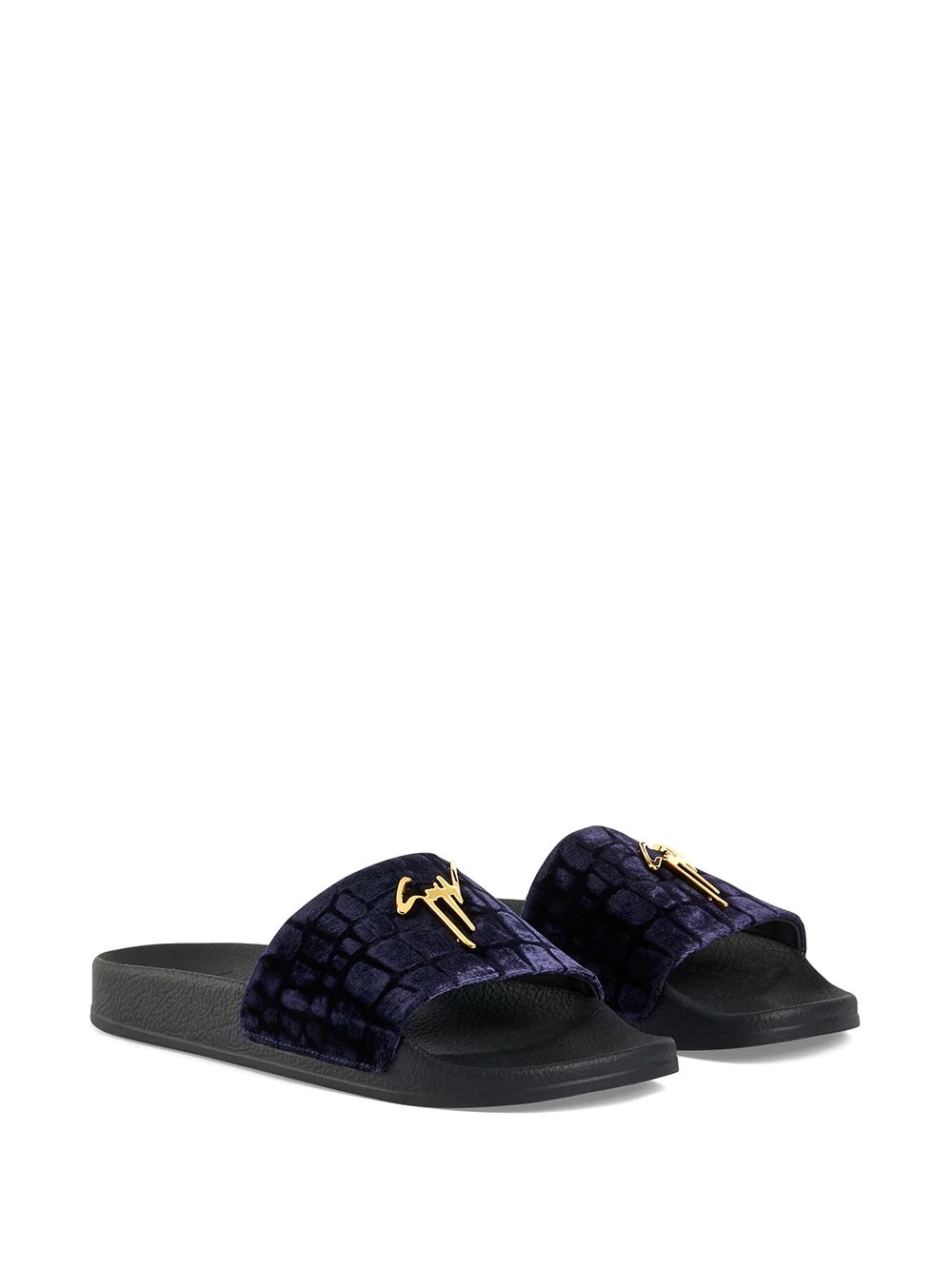 Brett crocodile-effect velvet slides - 2