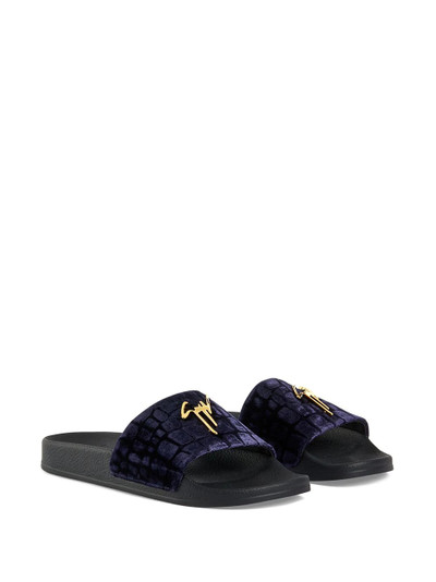 Giuseppe Zanotti Brett crocodile-effect velvet slides outlook