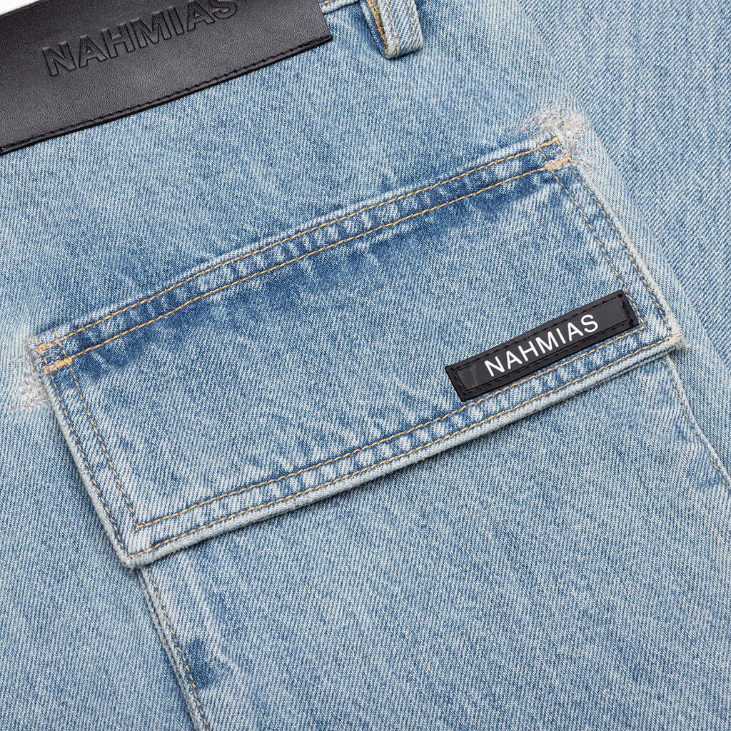 DENIM LOGO CARGO PANTS - LIGHT WASH - 5