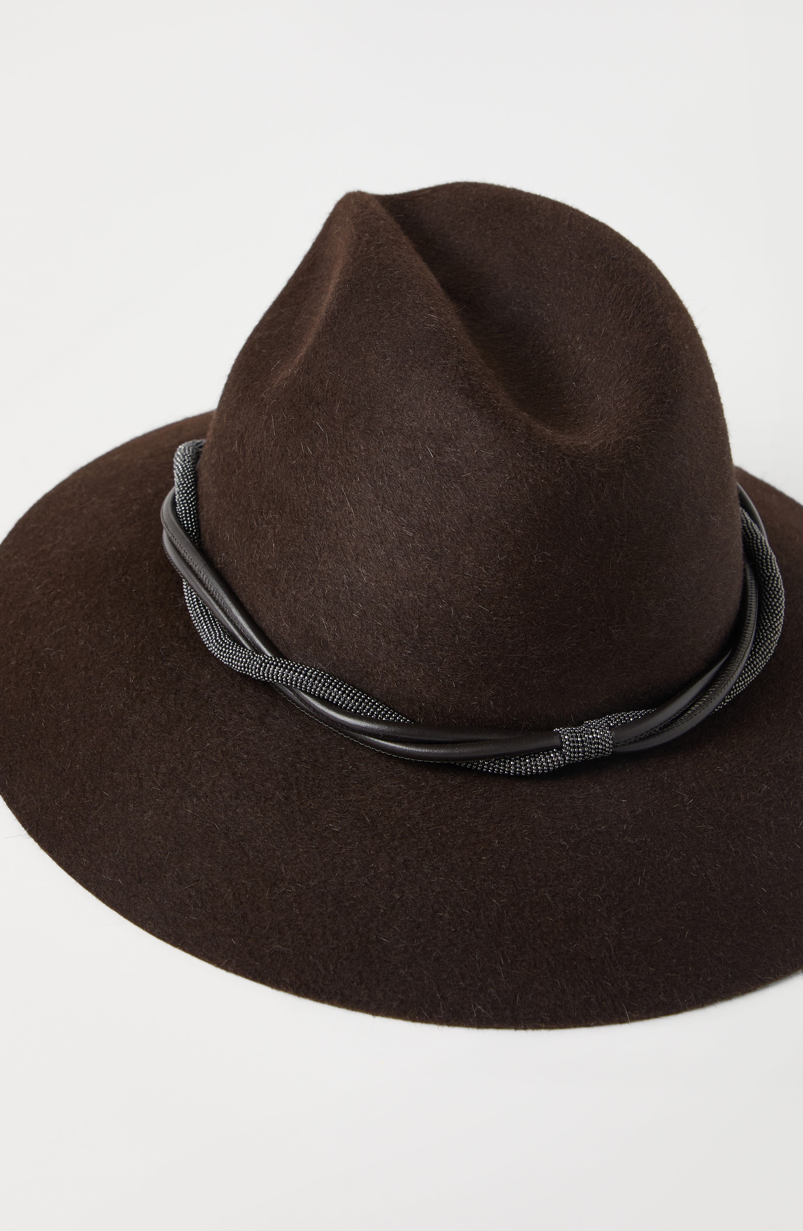 Brunello Cucinelli Felt fedora with monili in Rust Brown at Nordstrom - 3