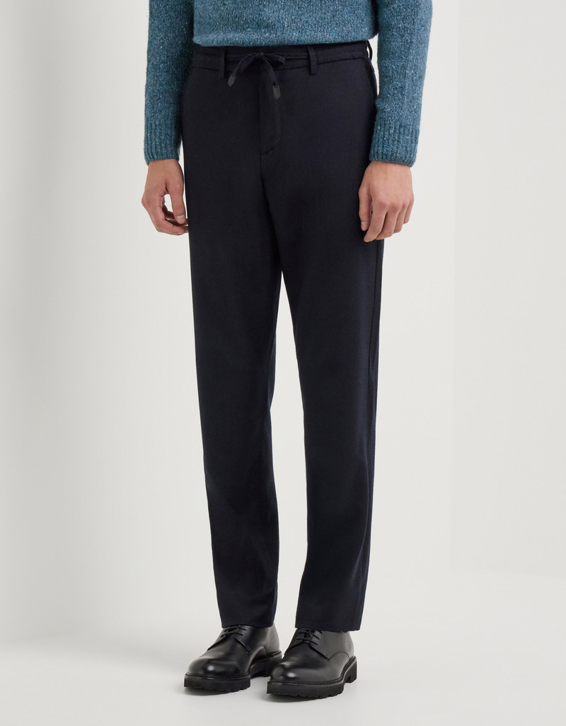 REGULAR FIT BLUE DRAWSTRING PANTS IN PURE LINEN 44