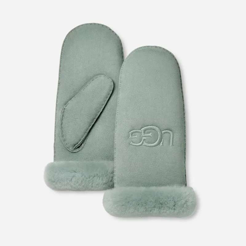 ® Women's Sheepskin Embroider Mitten in Grey Mist - 1