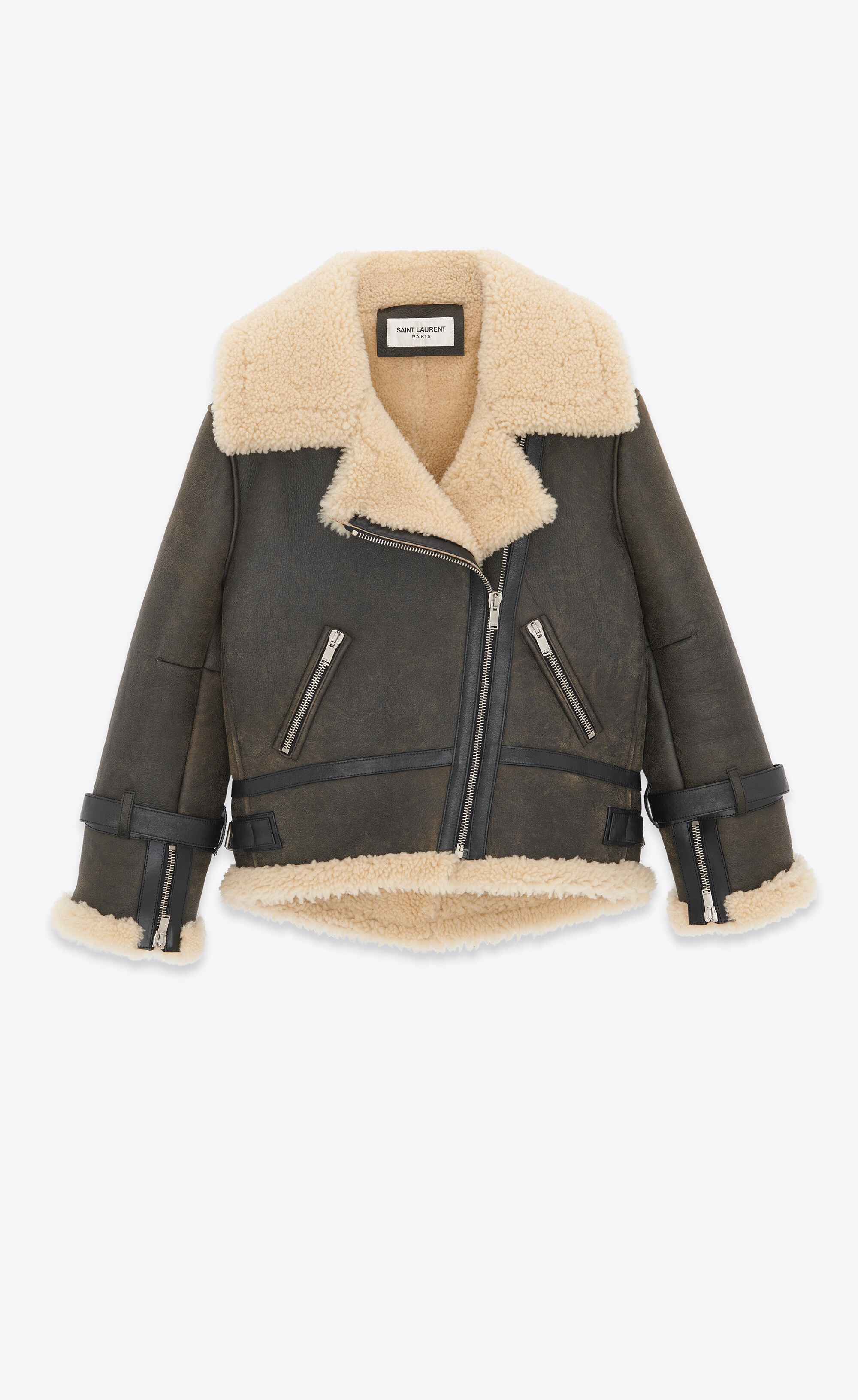 aviator jacket in aged-leather and shearling - 1