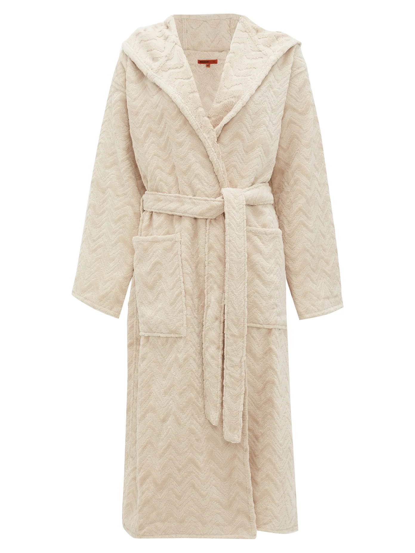 Rex zigzag-jacquard cotton-terry bathrobe - 1