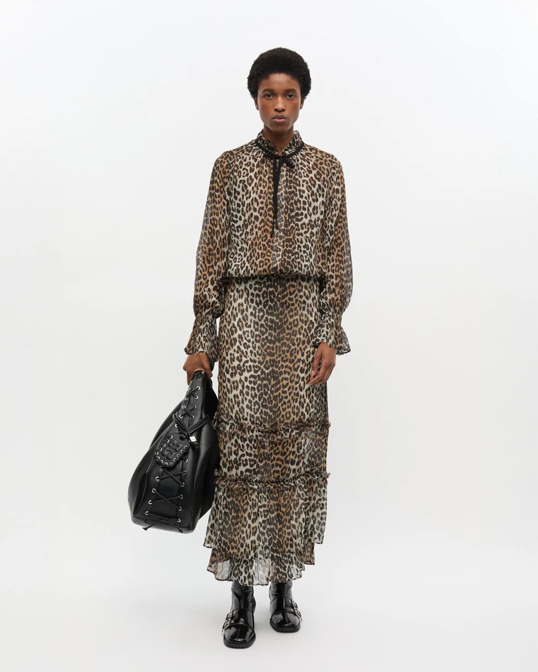 LEOPARD PRINT CHIFFON TIE STRING SHIRT - 5