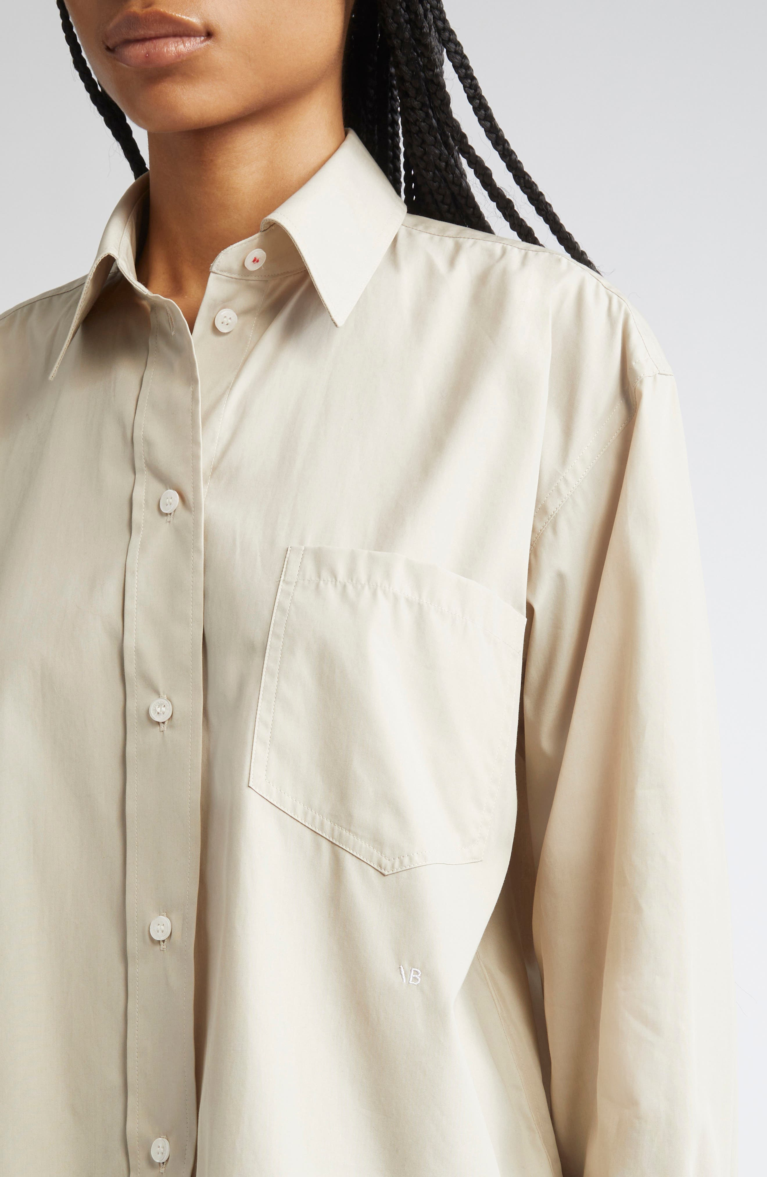 Victoria Beckham Crop Button-Up Shirt in Pumice at Nordstrom - 5