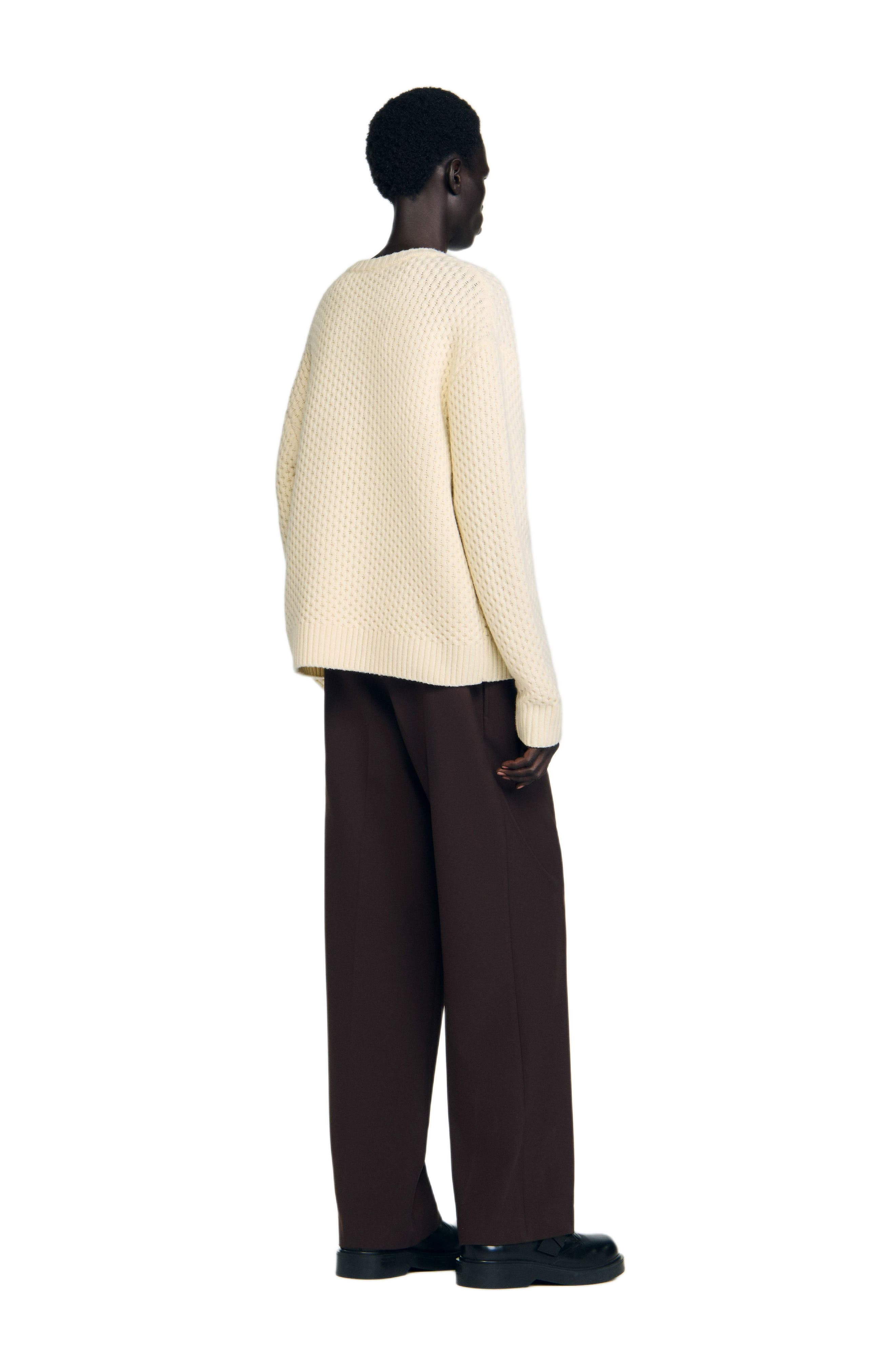 SANDRO Honeycomb stitch wool sweater in Off White at Nordstrom - 2