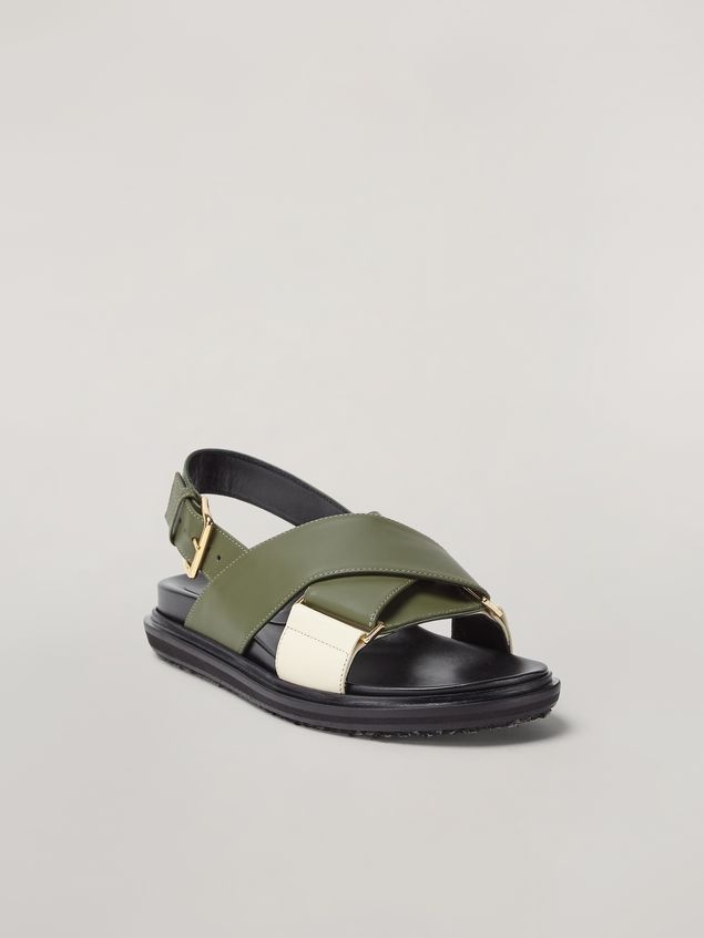 CRISS-CROSS FUSSBETT IN CALFSKIN GREEN AND WHITE - 2