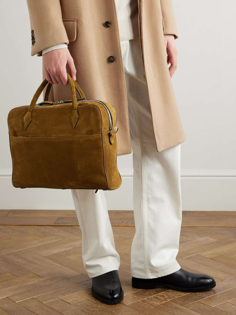 MÉTIER Closer Slim Leather-Trimmed Suede Briefcase outlook
