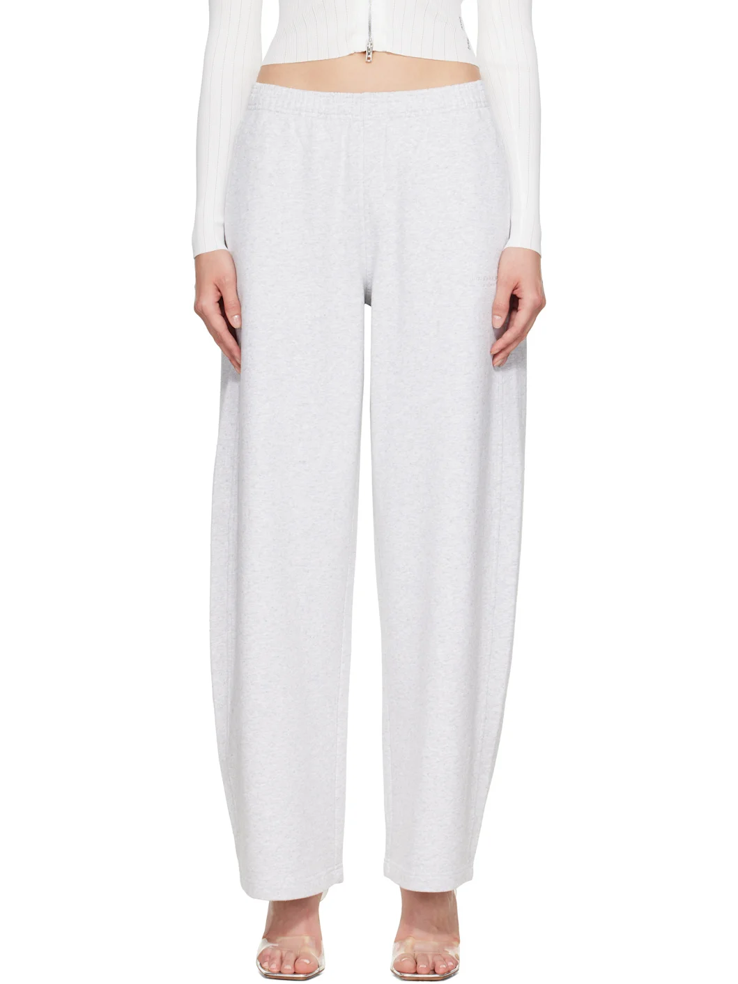 Gray Crystal Mid-Rise Relaxed Sweatpants - 1