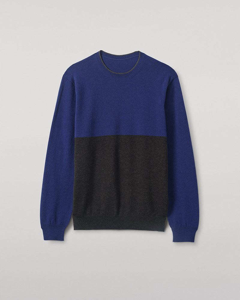 Shaded Grey & Blue Colour Block Cashmere Jumper 1