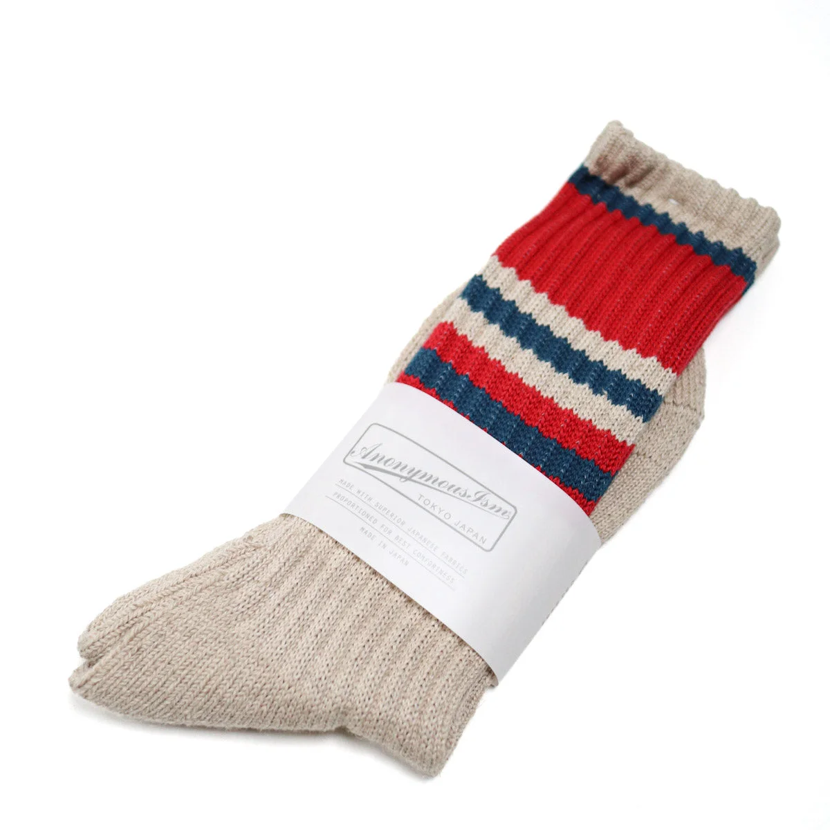 Hemp Random Line Pile Crew Sock Red - 1