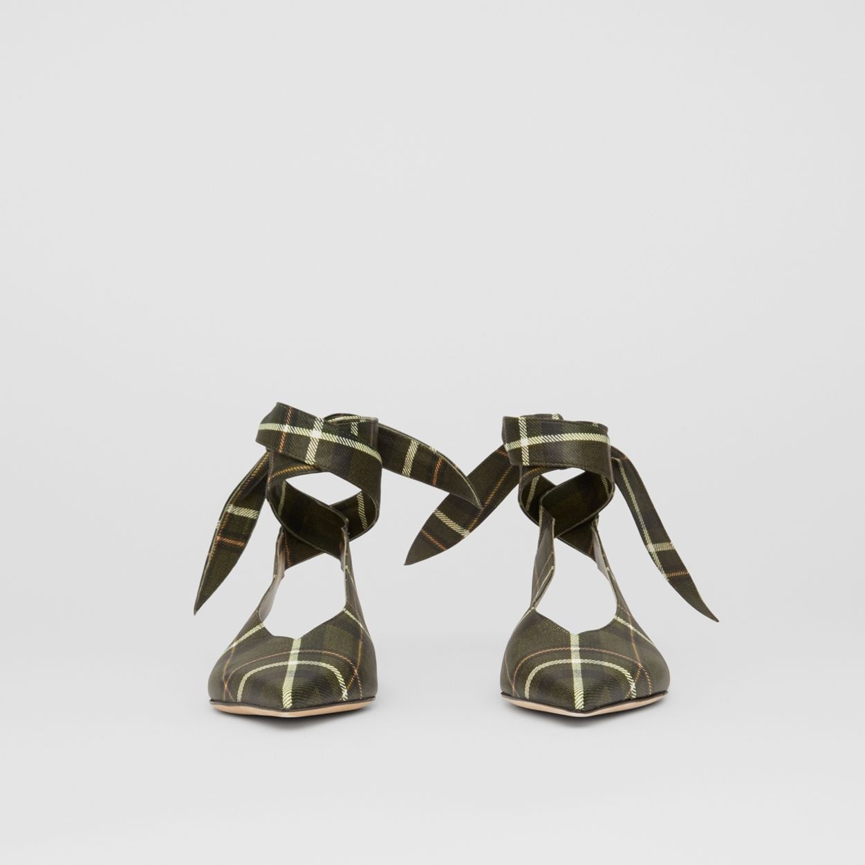 Tie Detail Tartan Print Leather Point-toe Mules - 5