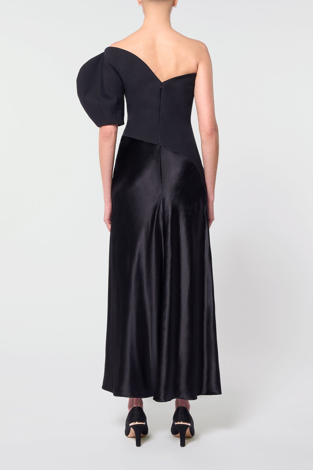 Giulia Dress in Black Wool Silk Cady & Silk Velvet - 4