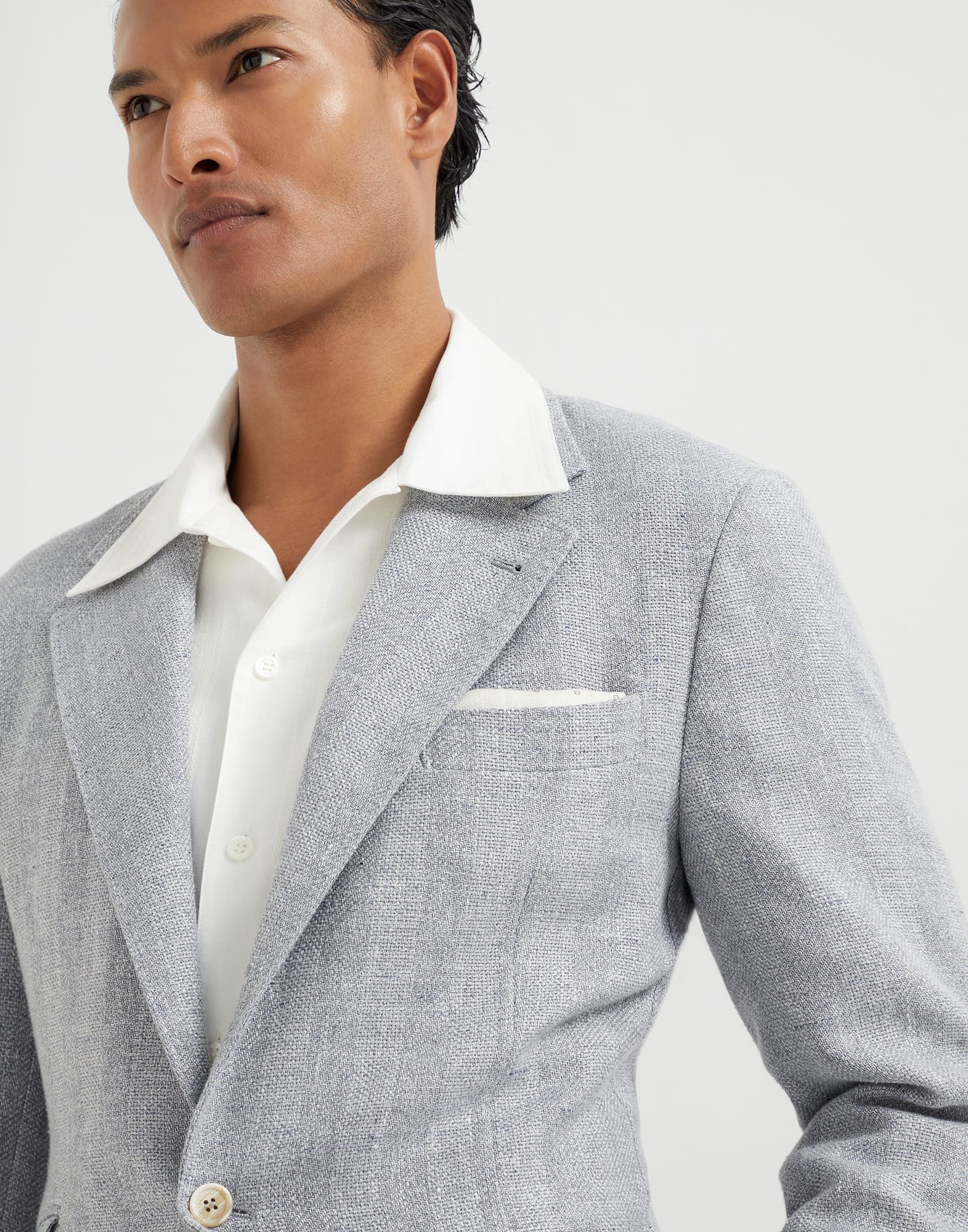 Linen, silk, wool and cotton textured stripe diagonal deconstructed Cavallo blazer - 3