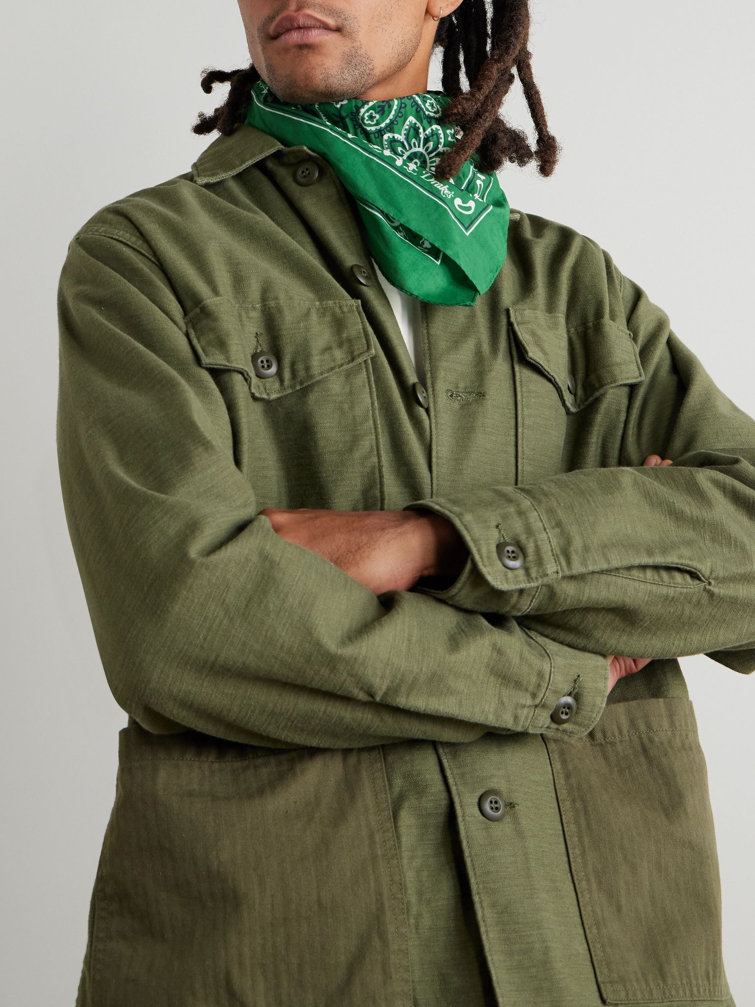 Paisley-Print Cotton Scarf Green - 2