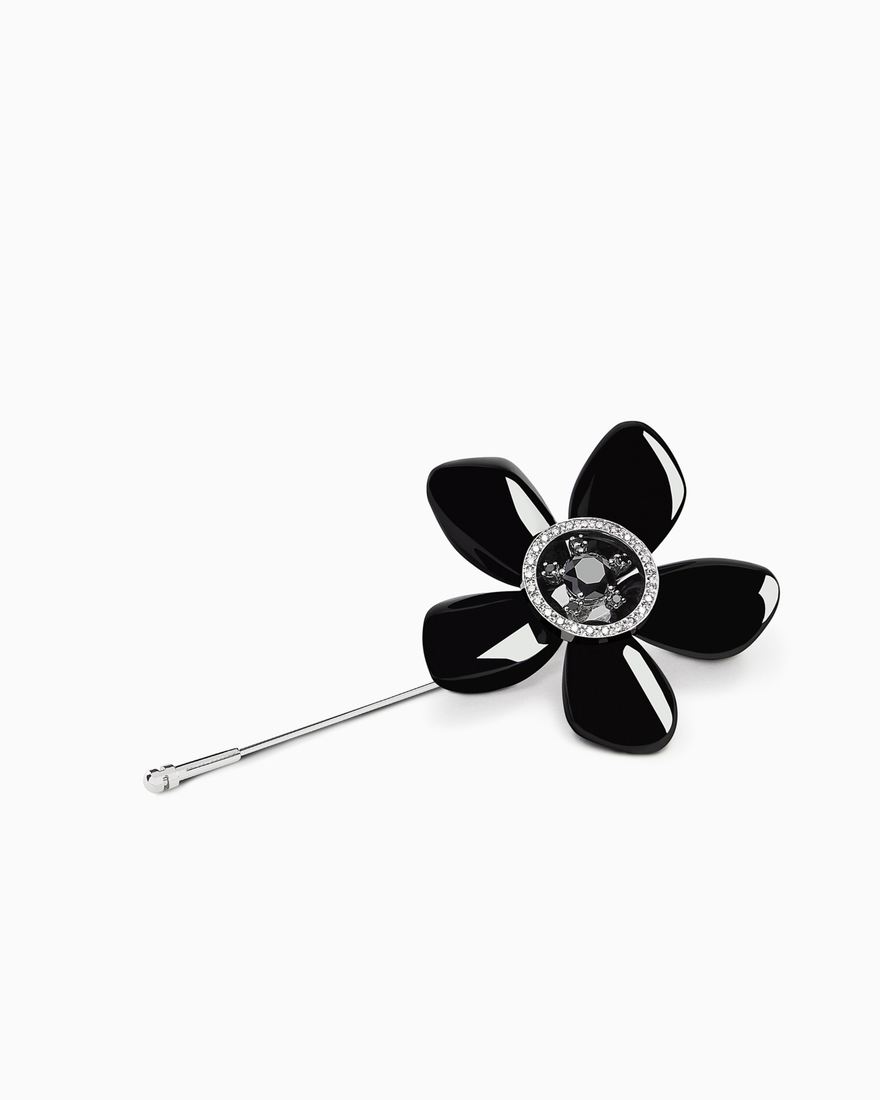 18K WHITE-GOLD, DIAMOND-AND-ONYX SÌ BROOCH - 1