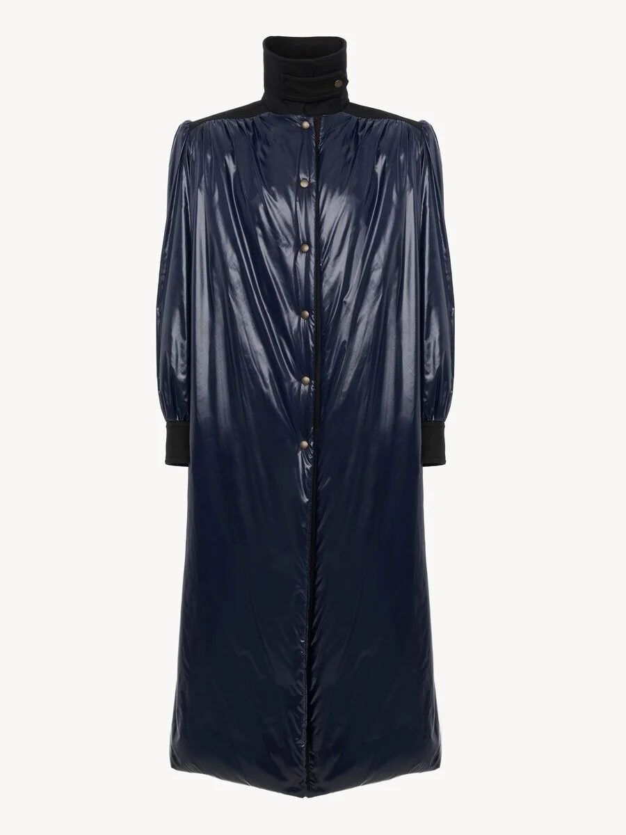 LONG UTILITARIAN COAT IN SHINY NYLON - 1