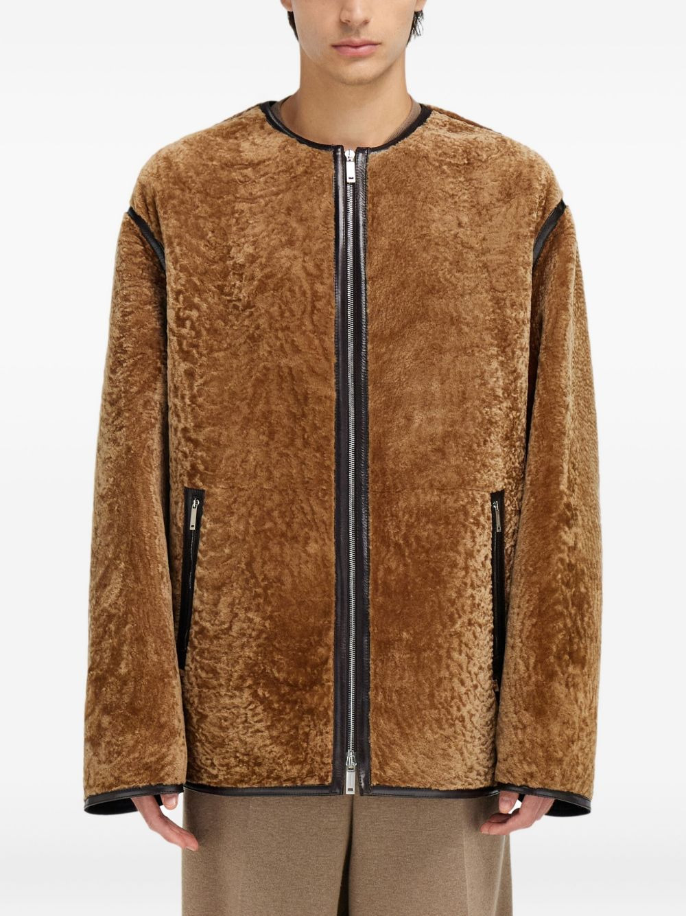 shearling leather-trimmed jacket - 3