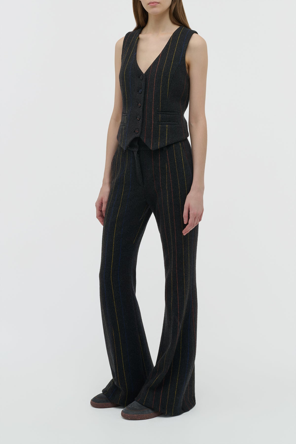 Rhein Flare Pant in Charcoal Multi Pinstripe Wool Cashmere - 3