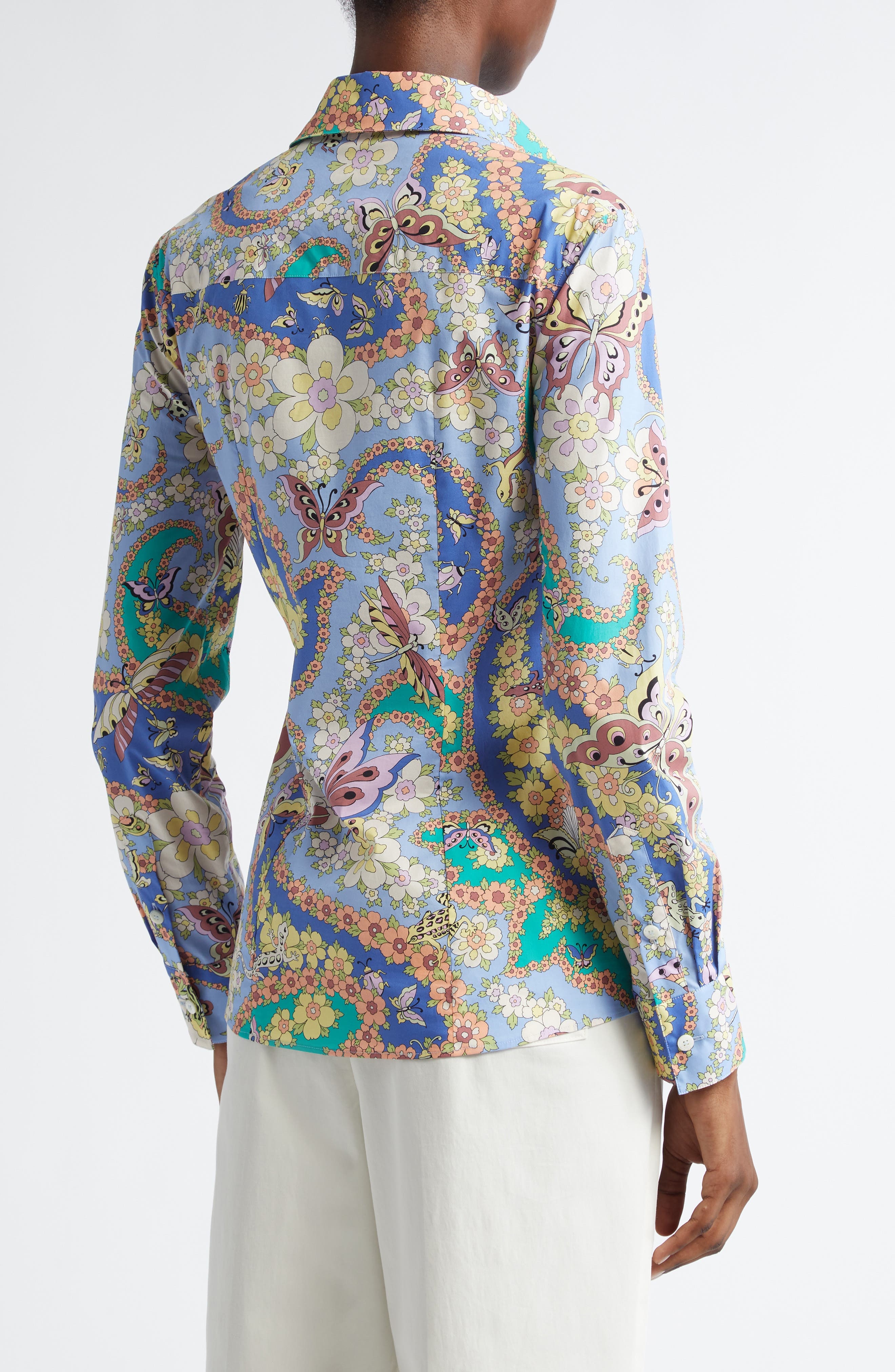 Etro Floral Paisley Stretch Poplin Button-Up Shirt in Stampa Blue at Nordstrom - 2