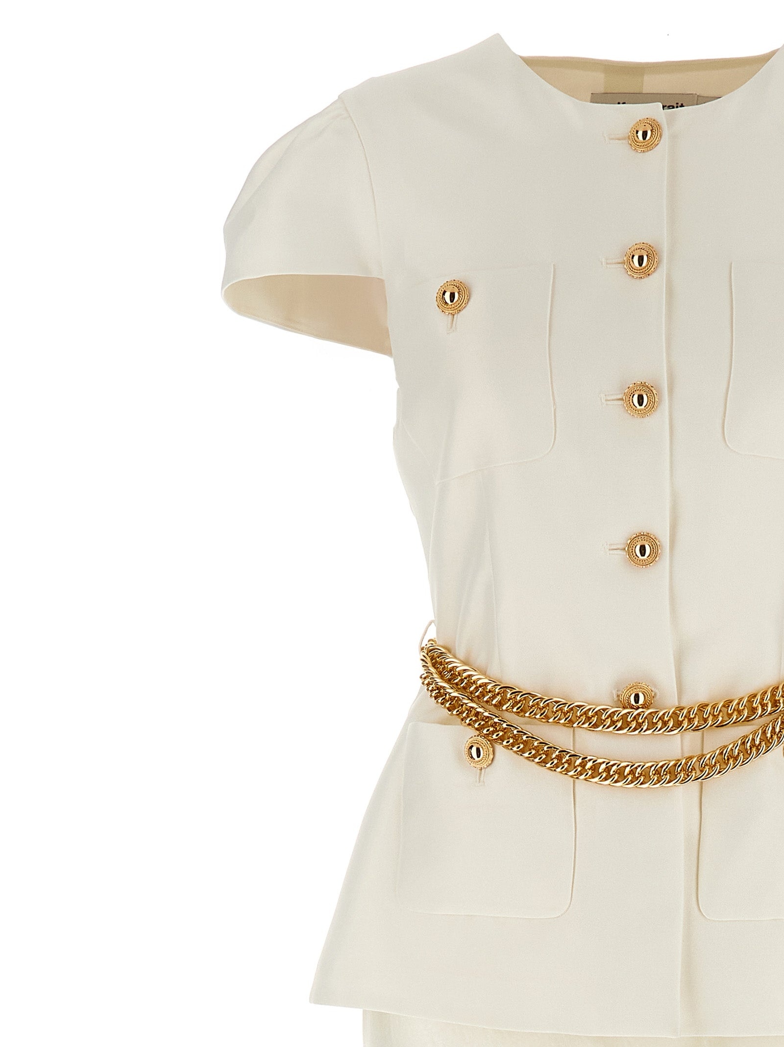 Cream Taffeta Chain Belt Maxi Dresses White - 3