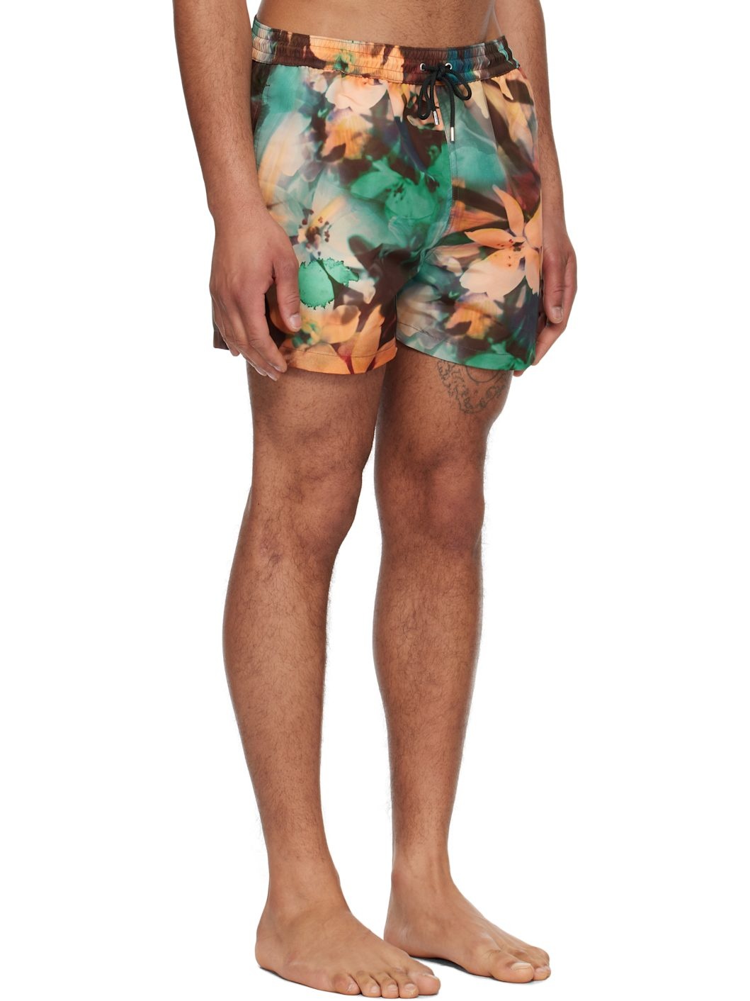Green & Orange Painted Photograph Swim Shorts - 2