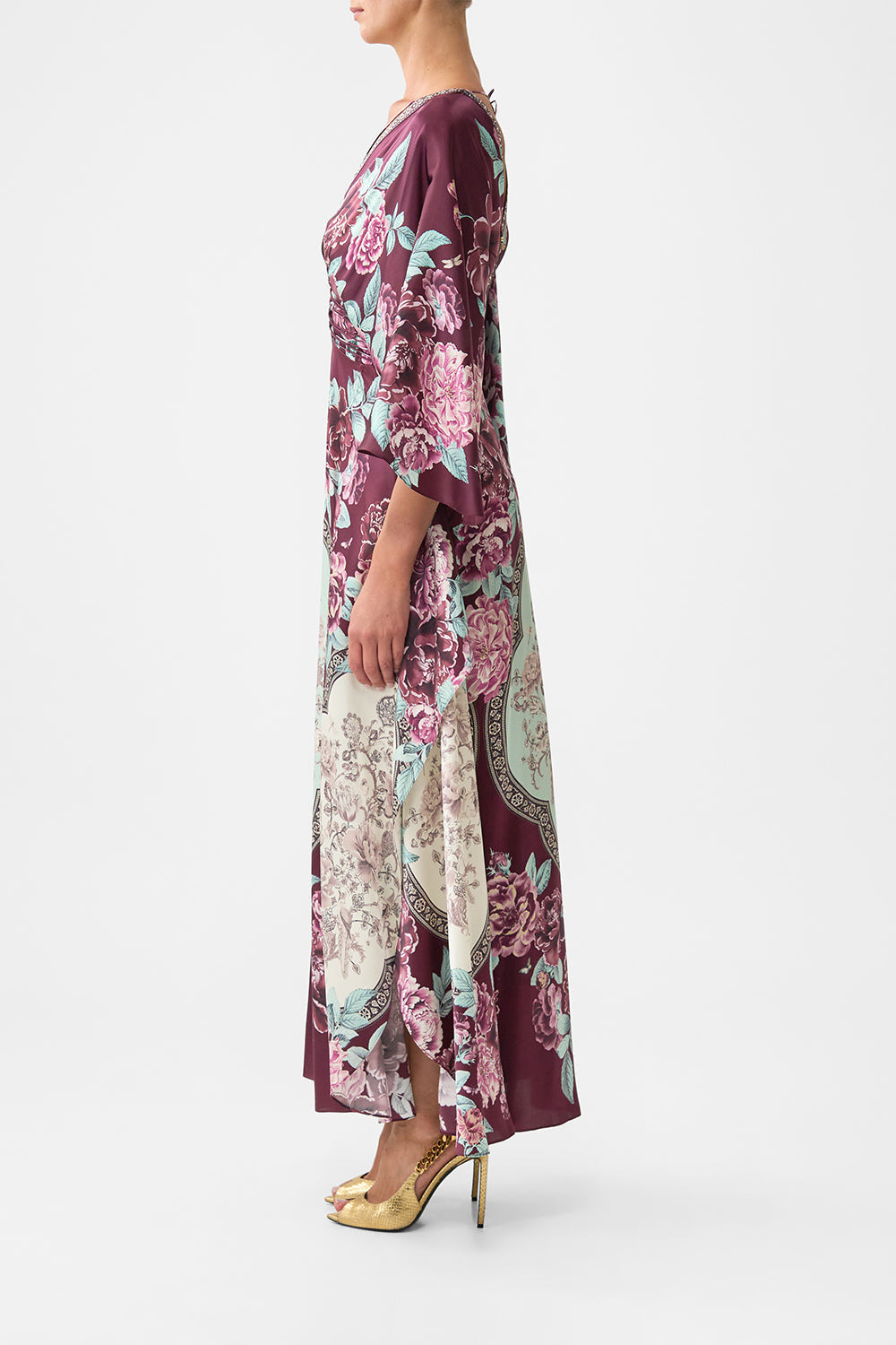 V NECK LACE UP DETAIL LONG DRESS - 4