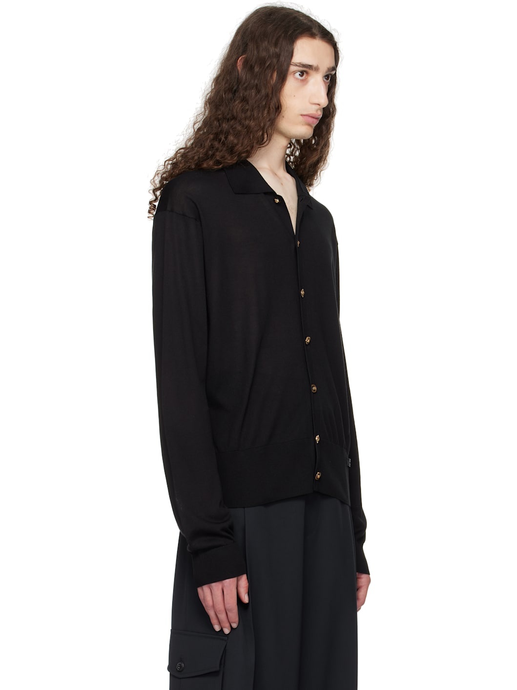 Black Knit Silk Cardigan - 2