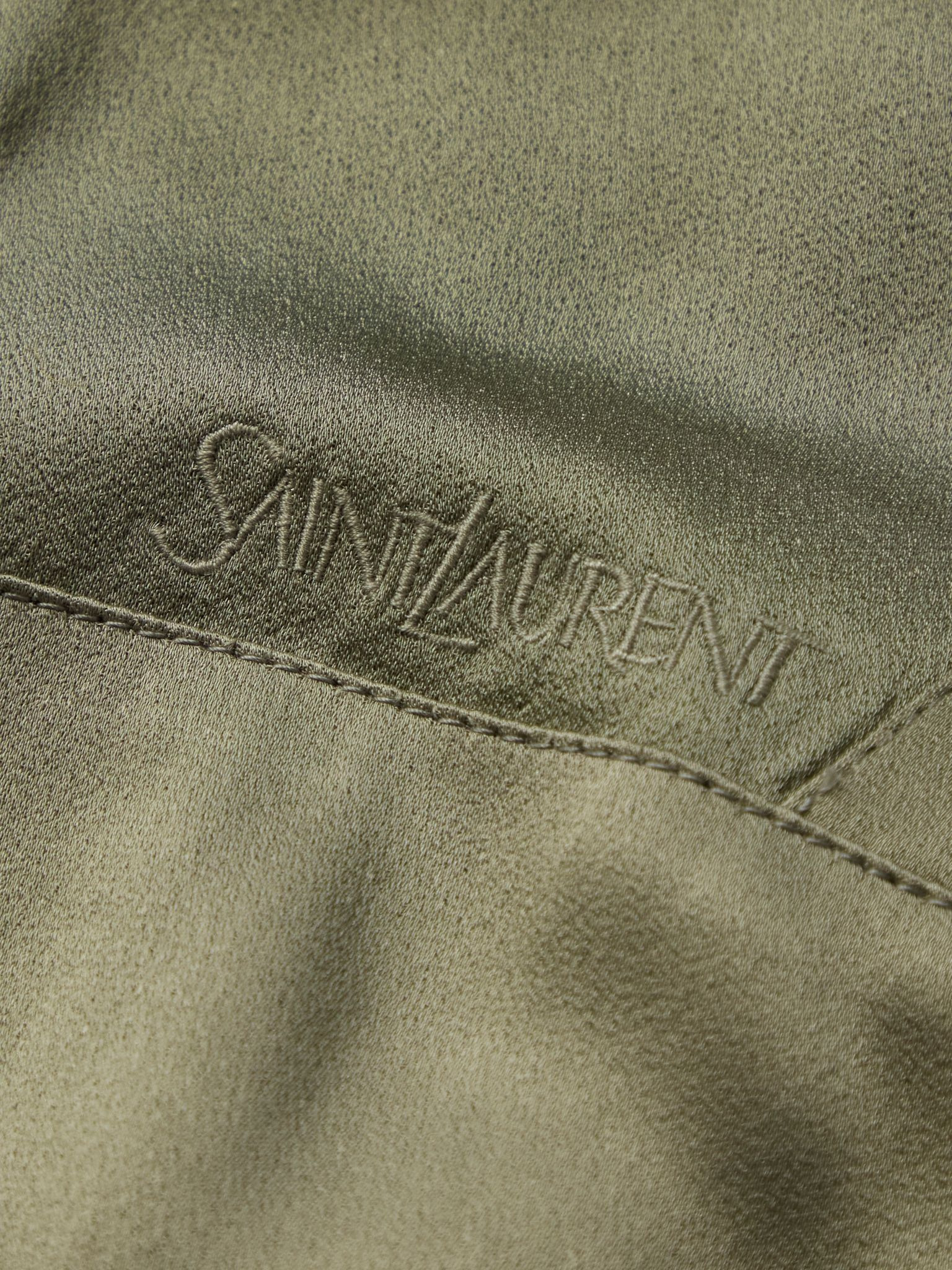 Logo-Embroidered Wool-Trimmed Satin Bomber Jacket Green - 6