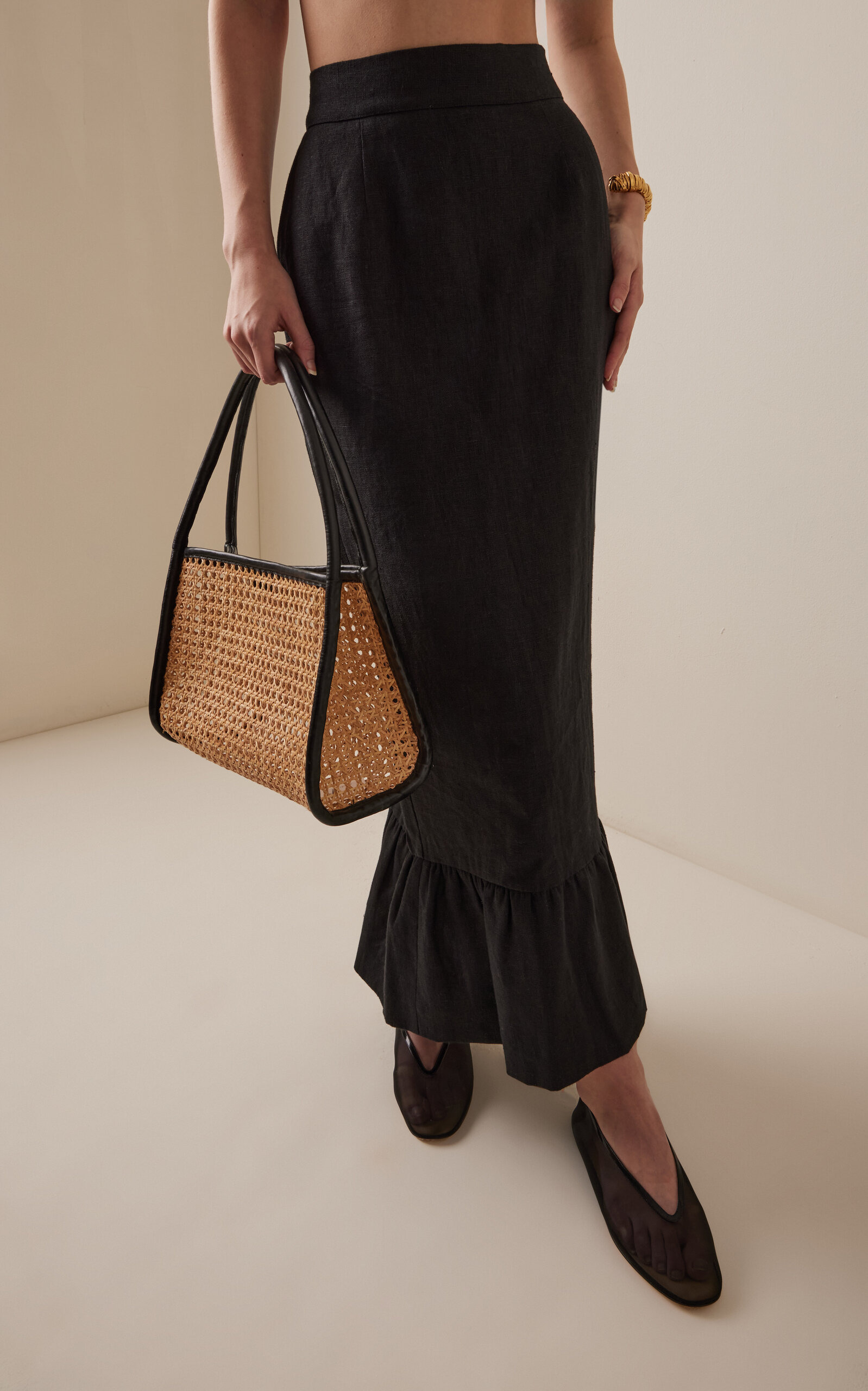 Matilda Linen Column Maxi Skirt black - 3