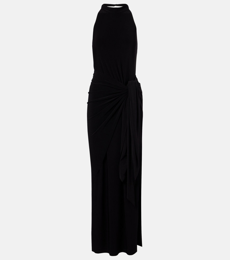 Draped halterneck jersey maxi dress 1