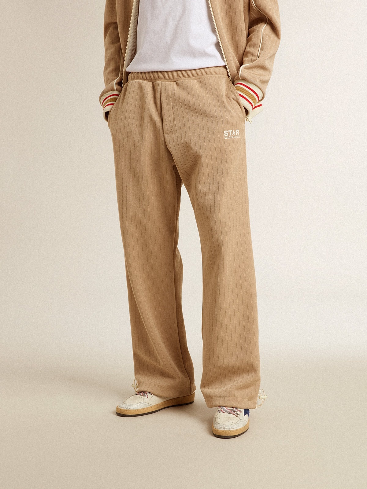 Men’s light beige joggers with white logo - 2