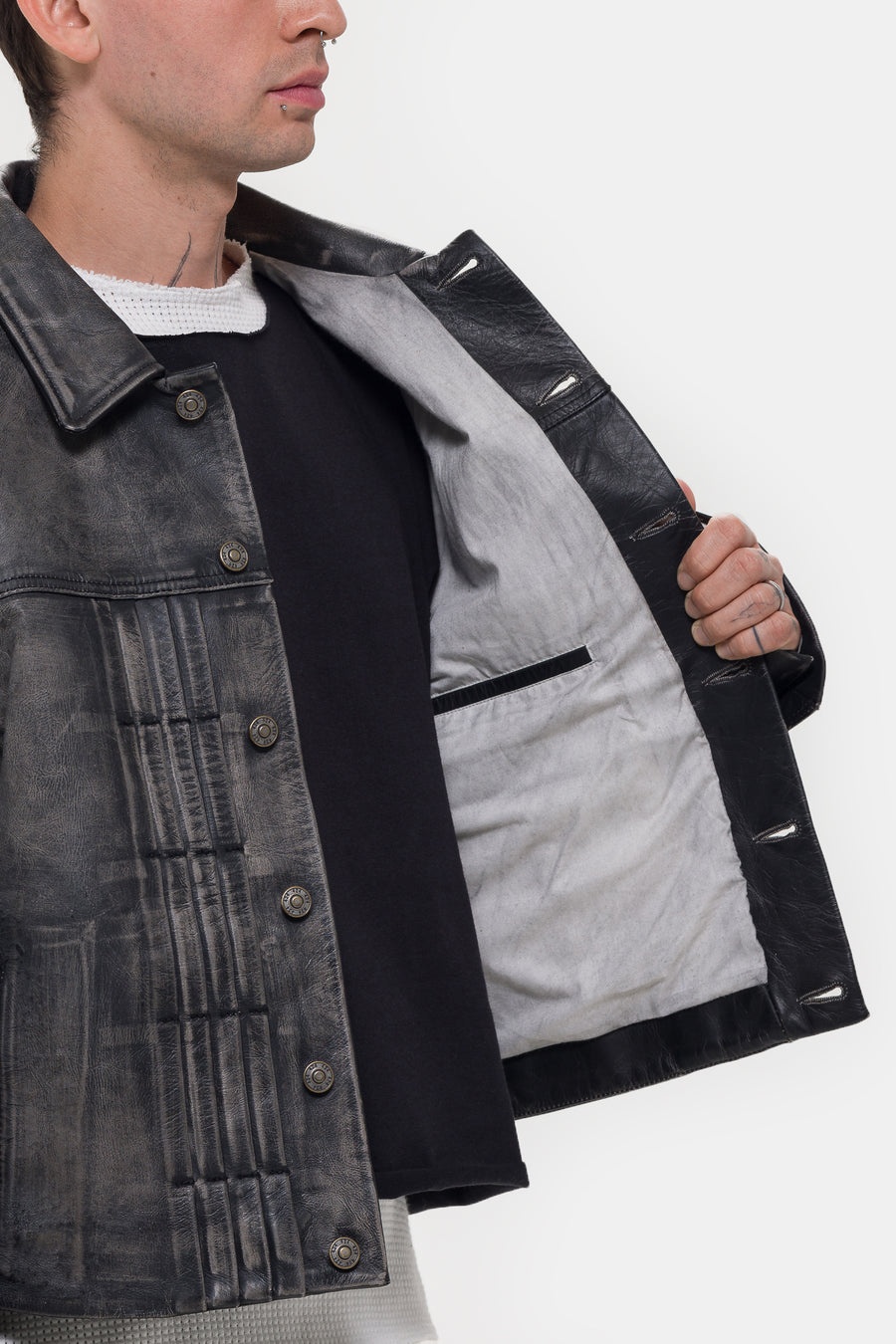 424 Leather Trucker Jacket in Black - 5