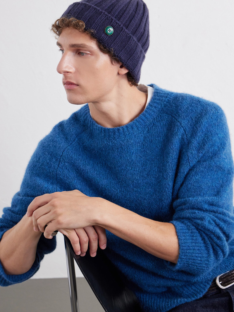 Malachite-Embellished Ribbed Cashmere Beanie 3