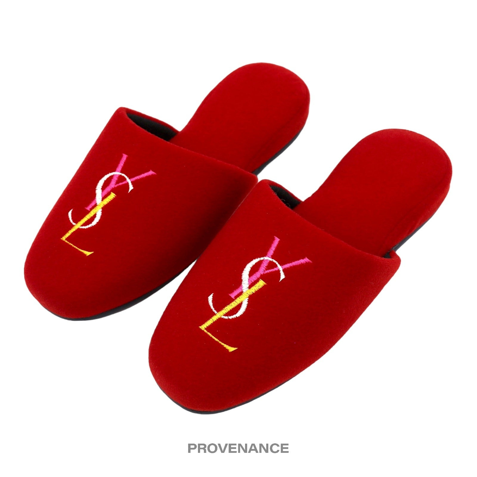 Yves Saint Laurent YSL Logo Slipper - Red Velour - 2