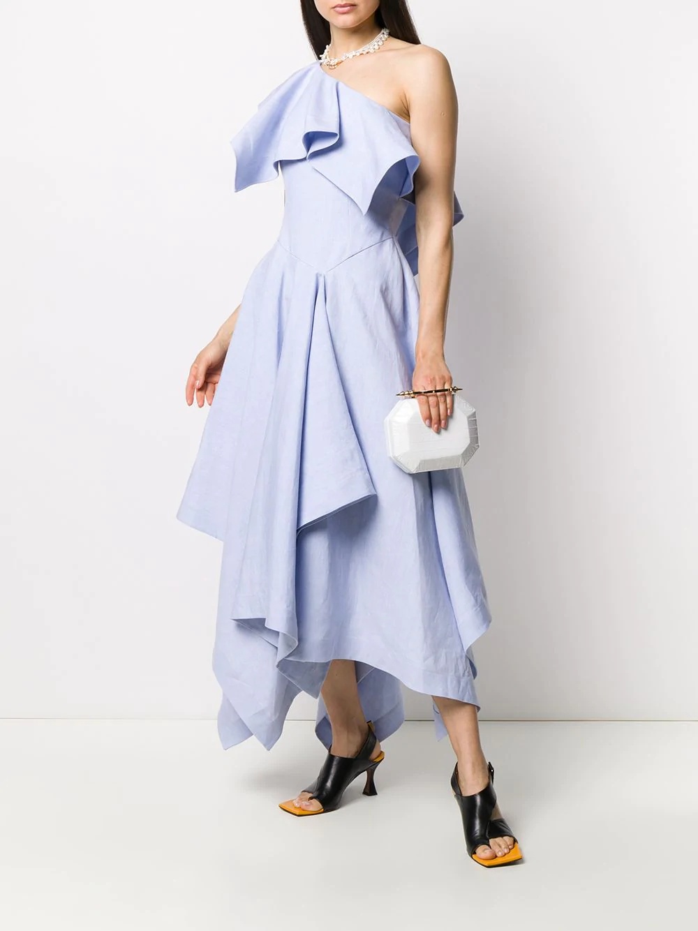 off-shoulder asymmetric midi dress - 2