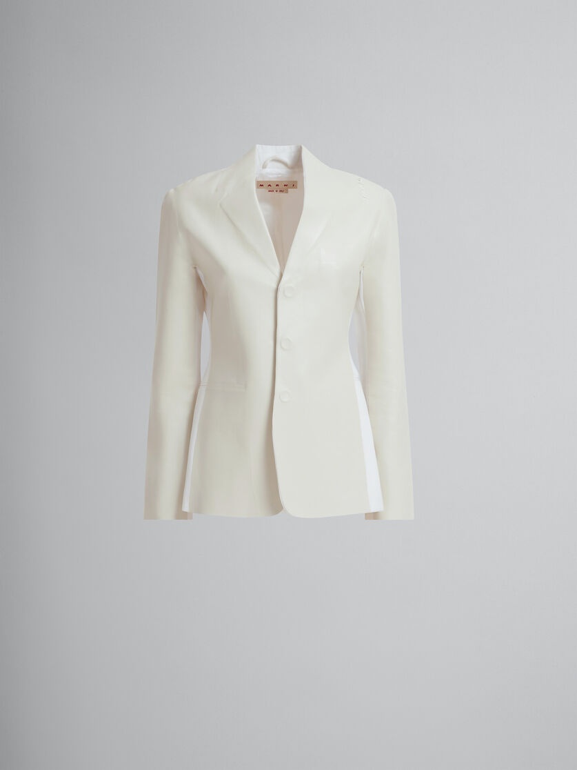 WHITE WOOL AND COATED FABRIC BLAZER - 1