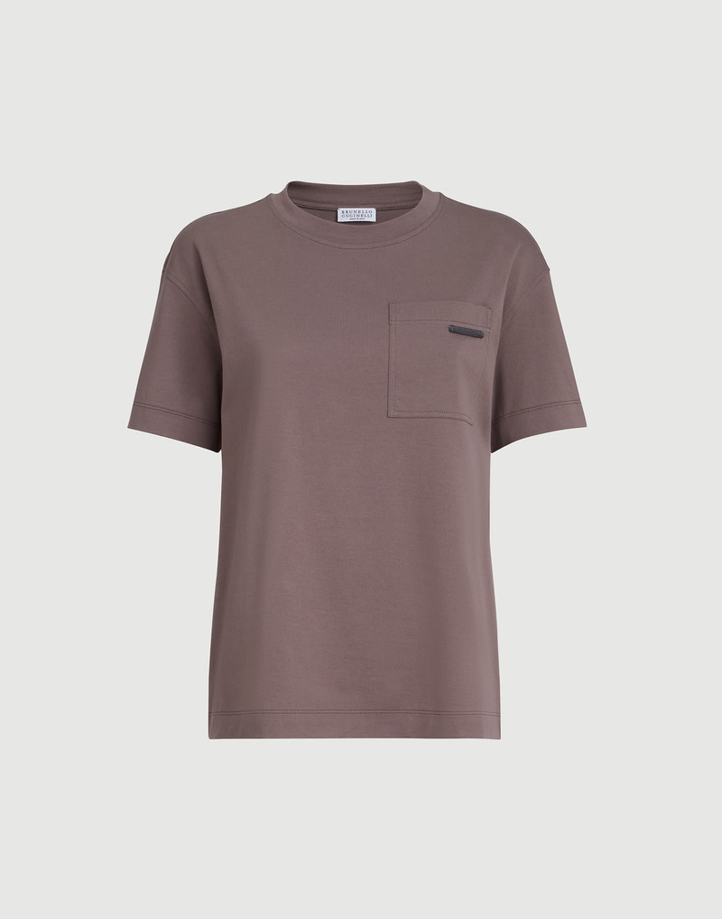 Cotton jersey T-shirt with shiny tab 1