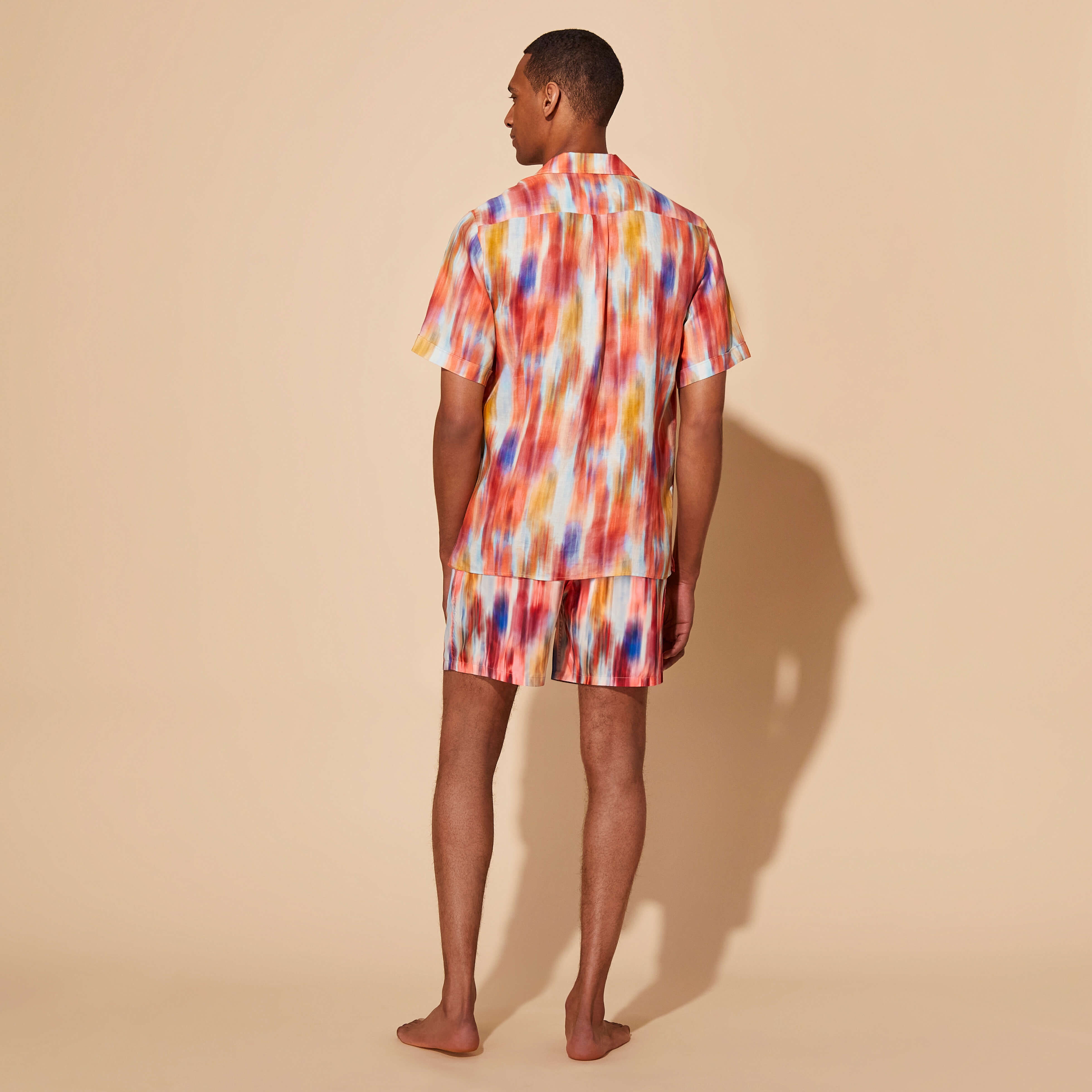 Men Linen Bowling Shirt Ikat Flowers - 4