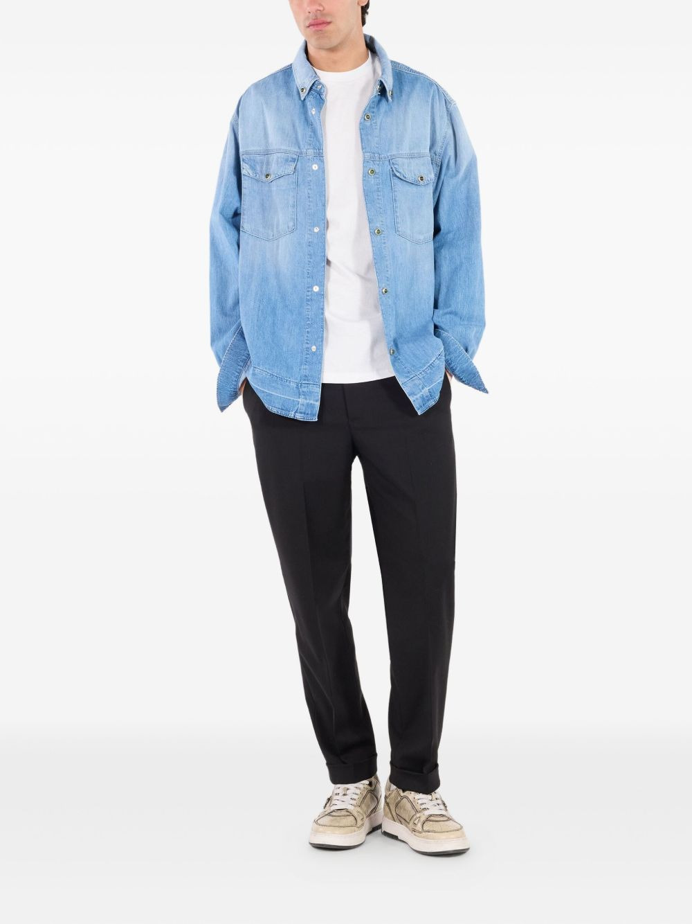 stud-button denim shirt - 2