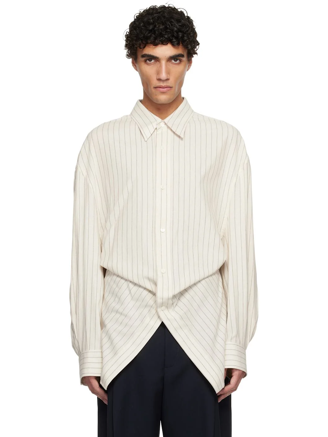 Beige Pin Stripe Shirt - 1