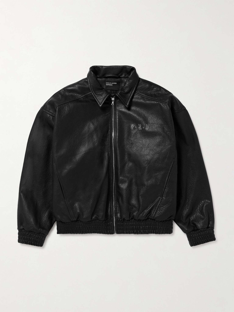 Logo-Embroidered Full-Grain Leather Jacket 1